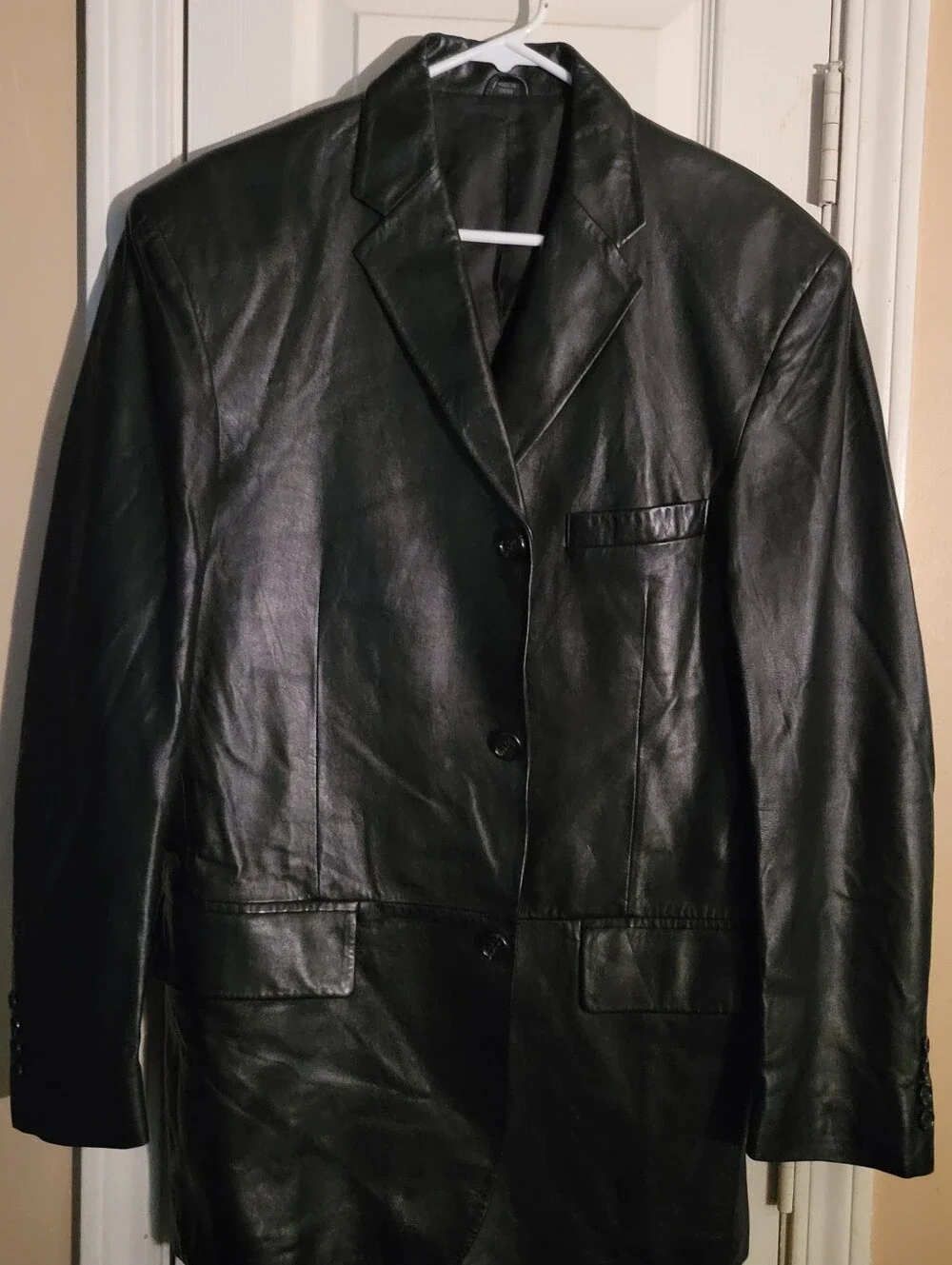 Macys Alfani Black Leather Blazer - Men's Classic Single-Breasted Jacket